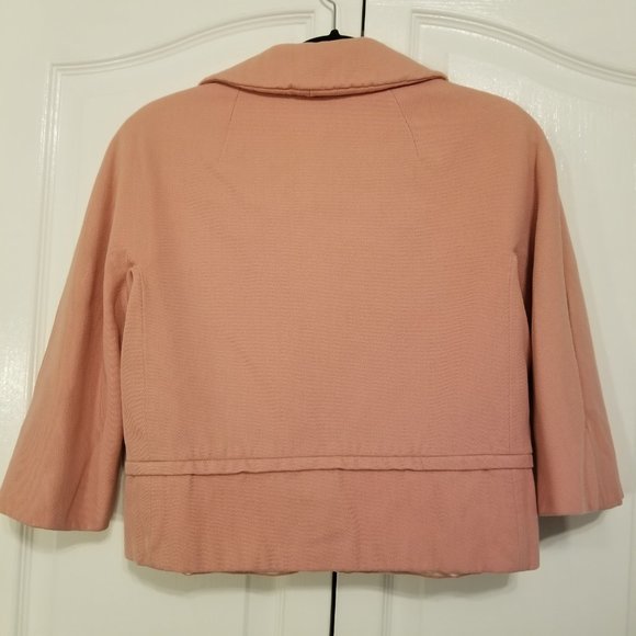 Vintage 50-60's Diagonal Textured Wool Cropped Pink Jacket Worker Union Blazer - Picture 4 of 16